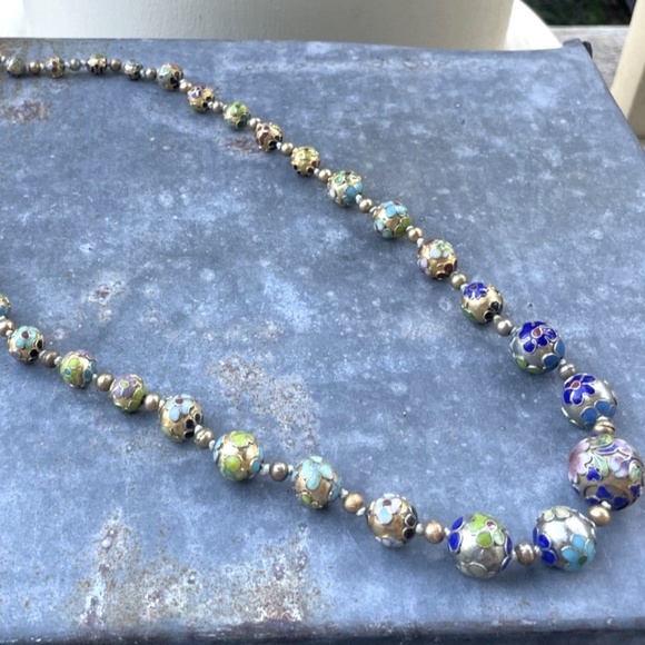 Jewelry - 28" Vintage green, gold, blue Chinese Cloisonné Necklace